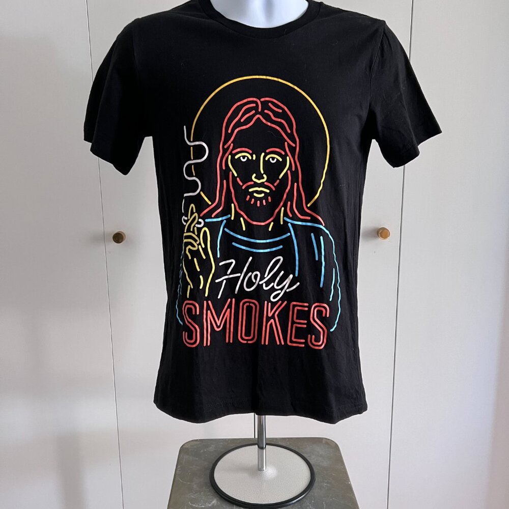 Mens Holy Smokes Jesus Smoking T-Shirt Punk Rock - Small - Picture 2 of 2